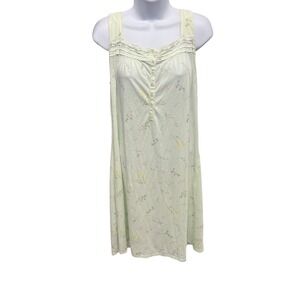 Lightweight Floral Print Button Front Nightgown with Lace Trim Size L